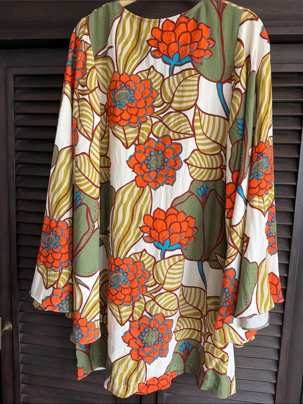 Traffic People Orange Floral Tie-Front Mini Dress on Cream - Picture 6 of 6